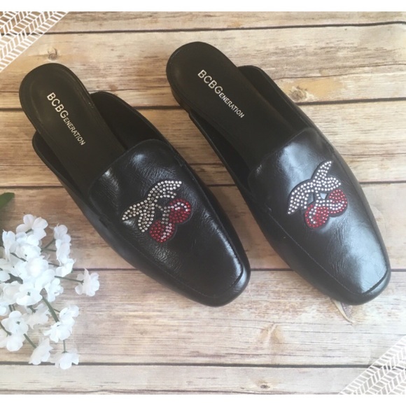BCBGeneration Shoes - Cherry Embellished Low Flat Mule Black